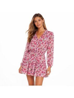 Misa Los Angeles Pink Floral Long-Sleeve Mini Dress
